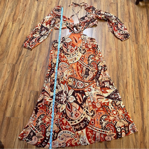 NWT RIXO Kamilla Cutout Halterneck Silk Floral Midi Maxi Dress Size L - Picture 6 of 16